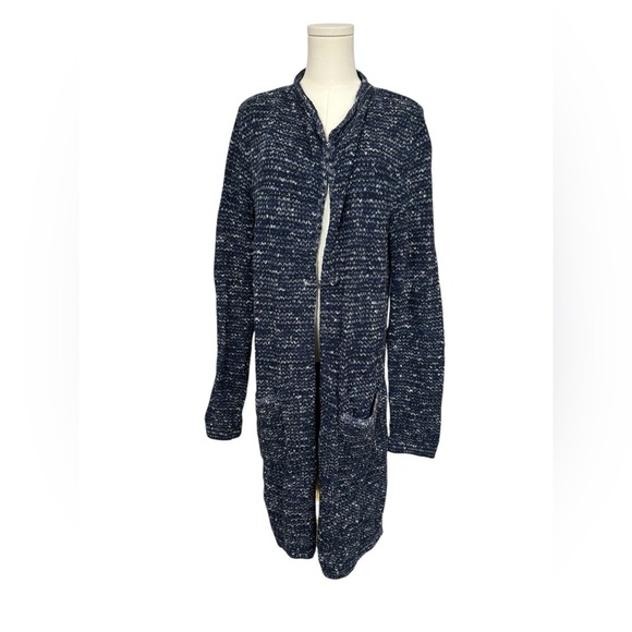 J. Jill Blue Marled Melange Long Knit Open Front Cardigan Sweater Sz M Tall - Picture 2 of 14